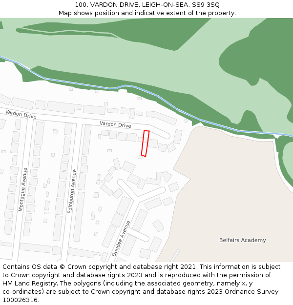 100, VARDON DRIVE, LEIGH-ON-SEA, SS9 3SQ: Location map and indicative extent of plot
