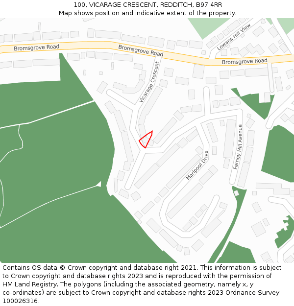 100, VICARAGE CRESCENT, REDDITCH, B97 4RR: Location map and indicative extent of plot