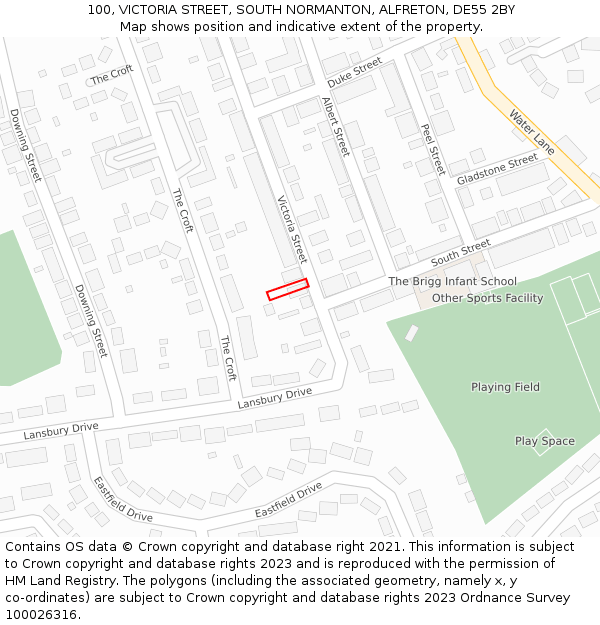 100, VICTORIA STREET, SOUTH NORMANTON, ALFRETON, DE55 2BY: Location map and indicative extent of plot