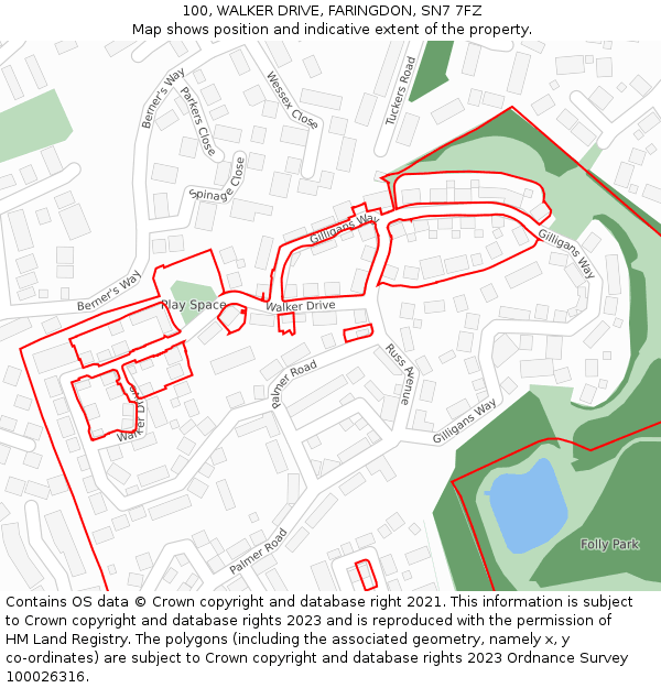 100, WALKER DRIVE, FARINGDON, SN7 7FZ: Location map and indicative extent of plot