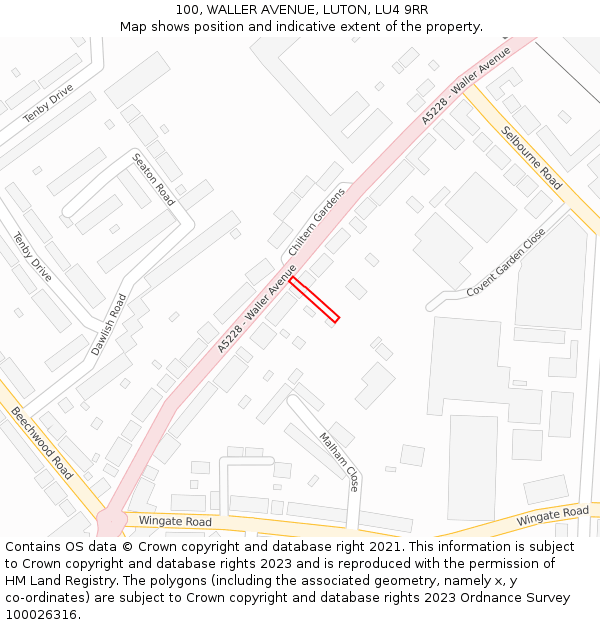 100, WALLER AVENUE, LUTON, LU4 9RR: Location map and indicative extent of plot