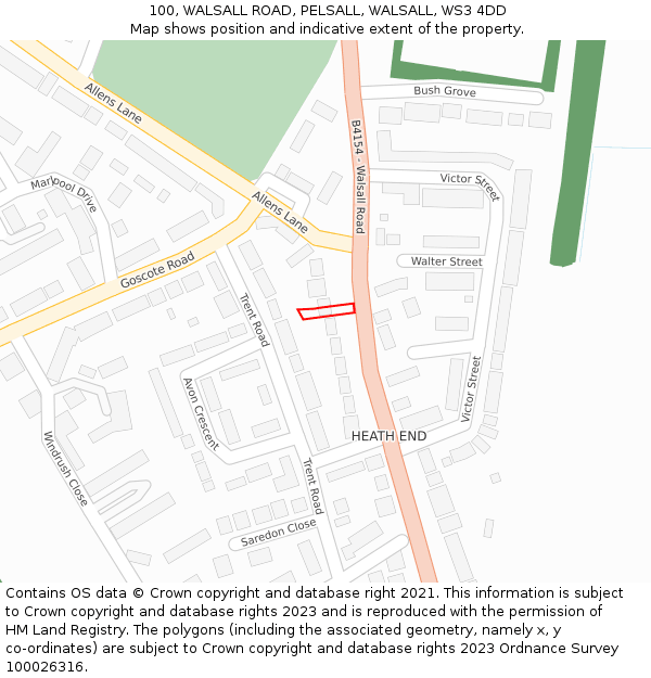 100, WALSALL ROAD, PELSALL, WALSALL, WS3 4DD: Location map and indicative extent of plot