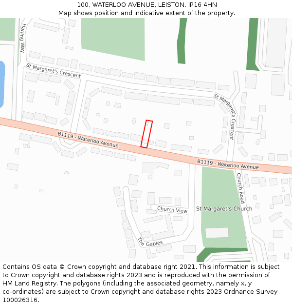 100, WATERLOO AVENUE, LEISTON, IP16 4HN: Location map and indicative extent of plot