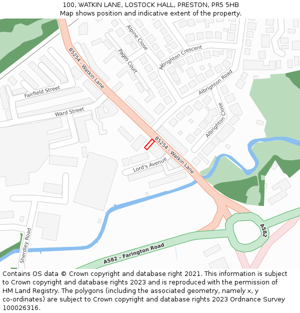 100, WATKIN LANE, LOSTOCK HALL, PRESTON, PR5 5HB: Location map and indicative extent of plot