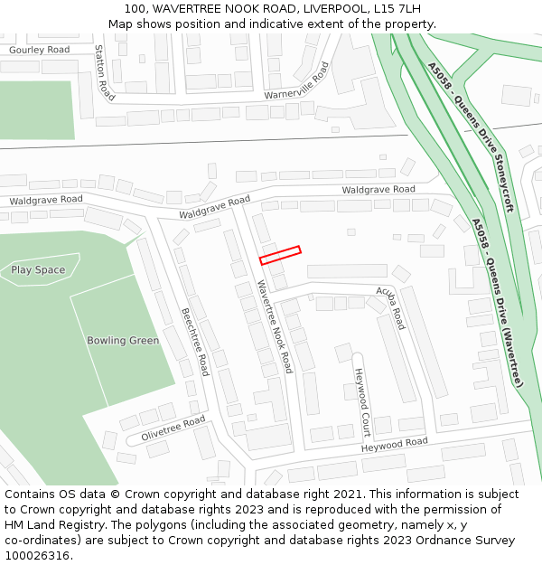 100, WAVERTREE NOOK ROAD, LIVERPOOL, L15 7LH: Location map and indicative extent of plot