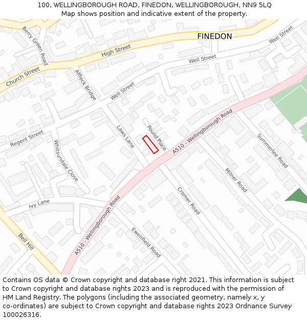 100, WELLINGBOROUGH ROAD, FINEDON, WELLINGBOROUGH, NN9 5LQ: Location map and indicative extent of plot