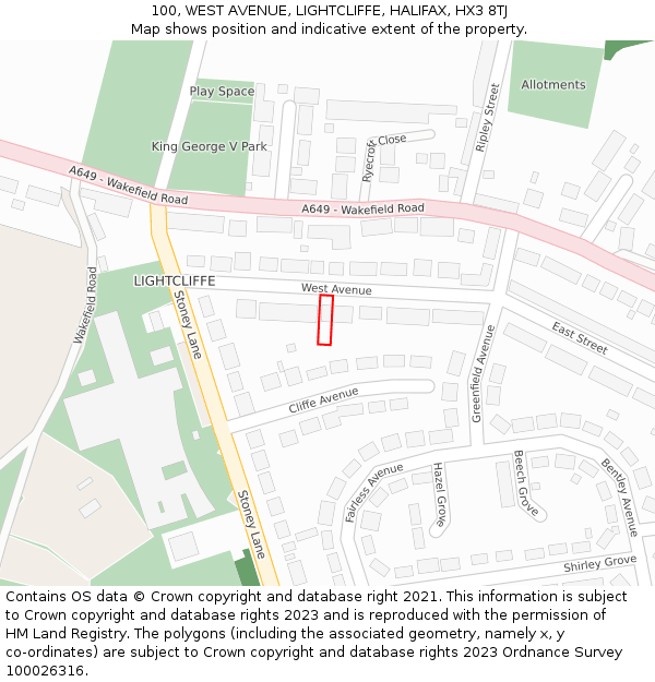 100, WEST AVENUE, LIGHTCLIFFE, HALIFAX, HX3 8TJ: Location map and indicative extent of plot