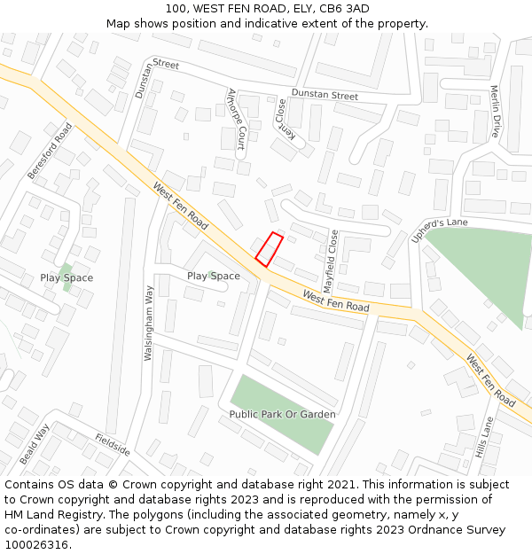 100, WEST FEN ROAD, ELY, CB6 3AD: Location map and indicative extent of plot