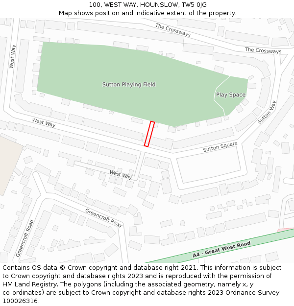 100, WEST WAY, HOUNSLOW, TW5 0JG: Location map and indicative extent of plot