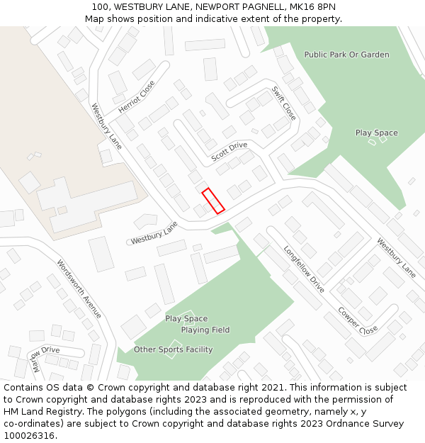 100, WESTBURY LANE, NEWPORT PAGNELL, MK16 8PN: Location map and indicative extent of plot