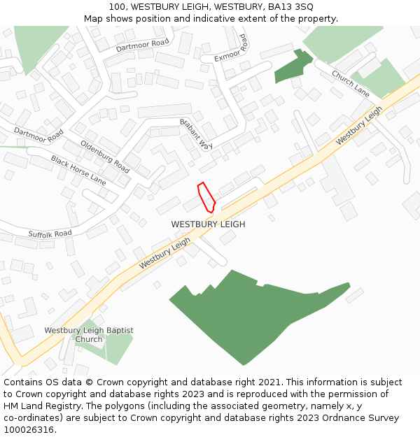 100, WESTBURY LEIGH, WESTBURY, BA13 3SQ: Location map and indicative extent of plot