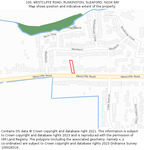 100, WESTCLIFFE ROAD, RUSKINGTON, SLEAFORD, NG34 9AY: Location map and indicative extent of plot