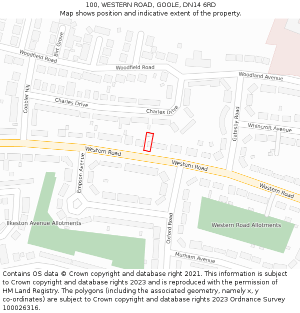 100, WESTERN ROAD, GOOLE, DN14 6RD: Location map and indicative extent of plot