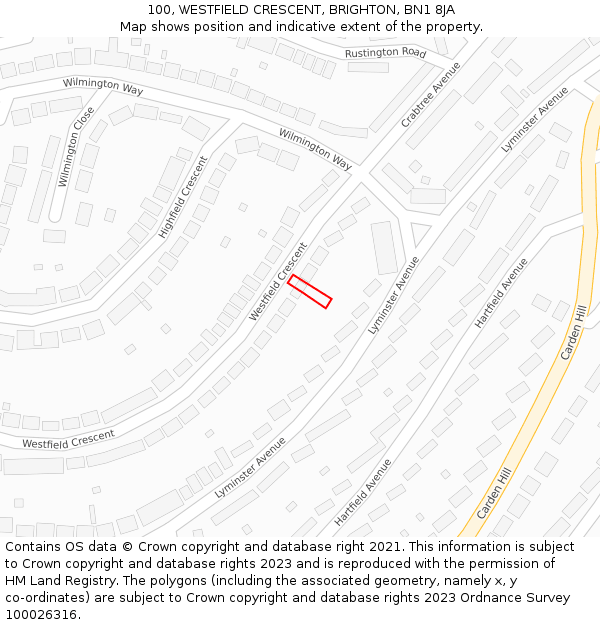 100, WESTFIELD CRESCENT, BRIGHTON, BN1 8JA: Location map and indicative extent of plot