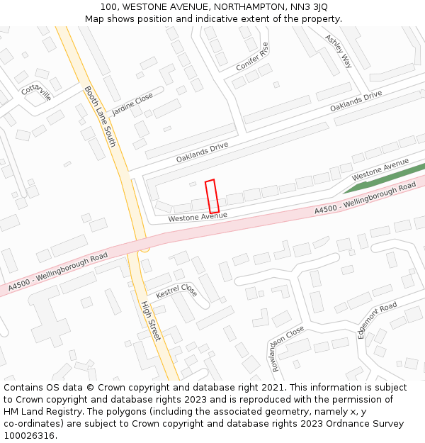 100, WESTONE AVENUE, NORTHAMPTON, NN3 3JQ: Location map and indicative extent of plot