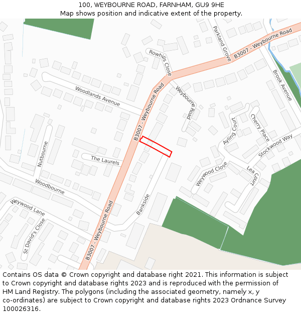 100, WEYBOURNE ROAD, FARNHAM, GU9 9HE: Location map and indicative extent of plot