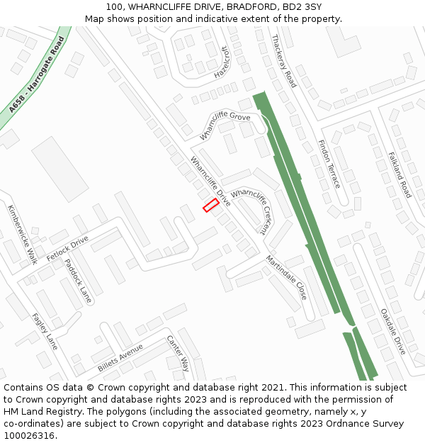 100, WHARNCLIFFE DRIVE, BRADFORD, BD2 3SY: Location map and indicative extent of plot