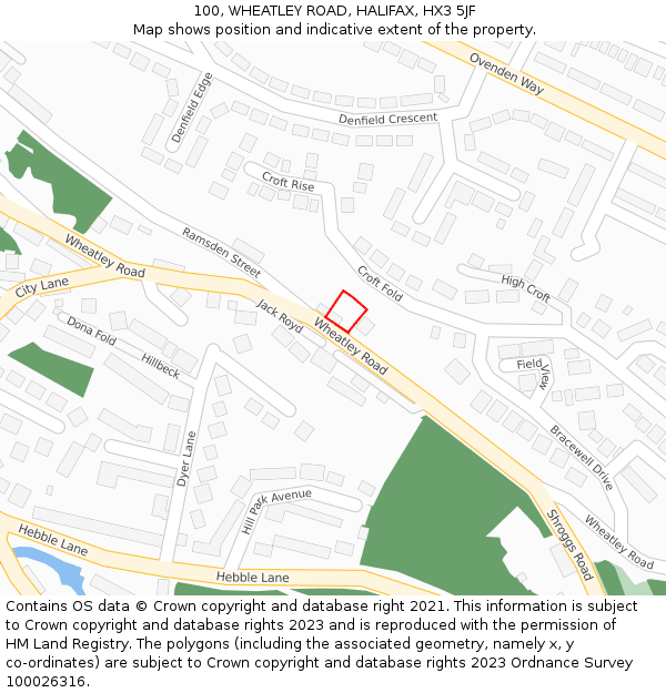 100, WHEATLEY ROAD, HALIFAX, HX3 5JF: Location map and indicative extent of plot