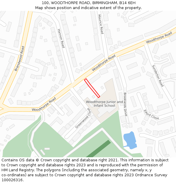 100, WOODTHORPE ROAD, BIRMINGHAM, B14 6EH: Location map and indicative extent of plot