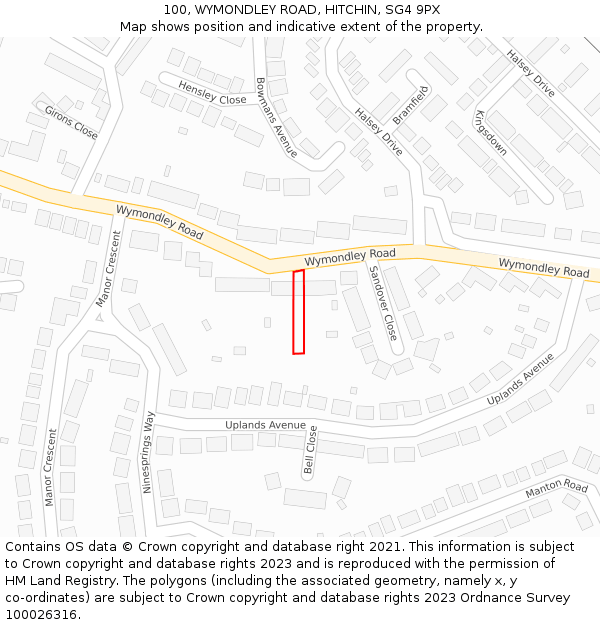 100, WYMONDLEY ROAD, HITCHIN, SG4 9PX: Location map and indicative extent of plot