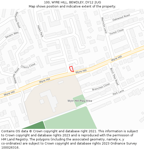 100, WYRE HILL, BEWDLEY, DY12 2UG: Location map and indicative extent of plot