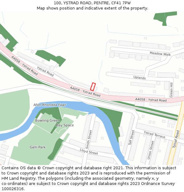 100, YSTRAD ROAD, PENTRE, CF41 7PW: Location map and indicative extent of plot