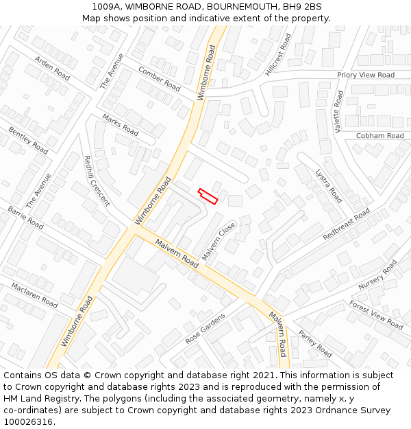 1009A, WIMBORNE ROAD, BOURNEMOUTH, BH9 2BS: Location map and indicative extent of plot