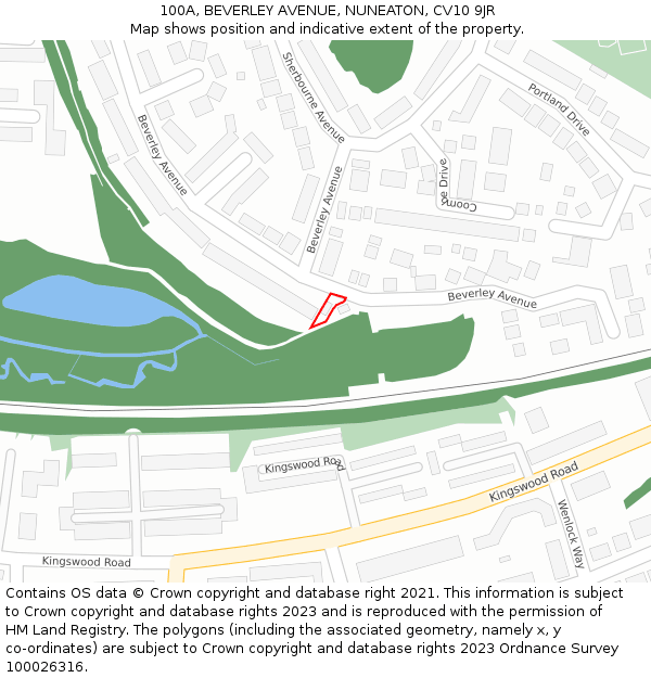100A, BEVERLEY AVENUE, NUNEATON, CV10 9JR: Location map and indicative extent of plot