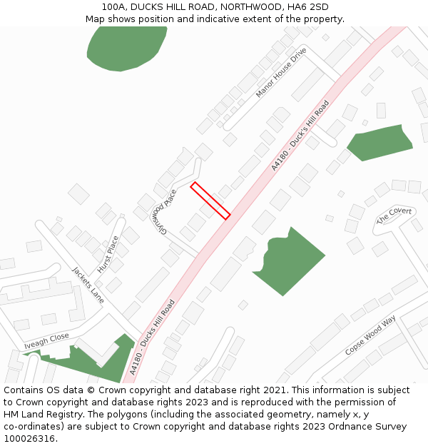 100A, DUCKS HILL ROAD, NORTHWOOD, HA6 2SD: Location map and indicative extent of plot