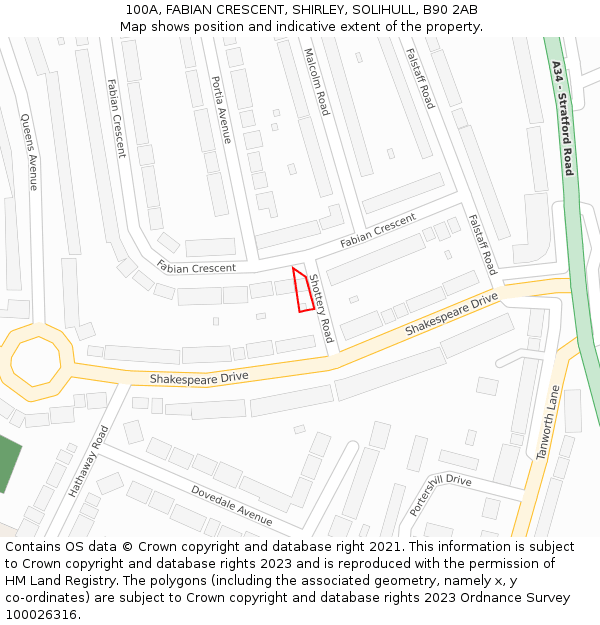 100A, FABIAN CRESCENT, SHIRLEY, SOLIHULL, B90 2AB: Location map and indicative extent of plot