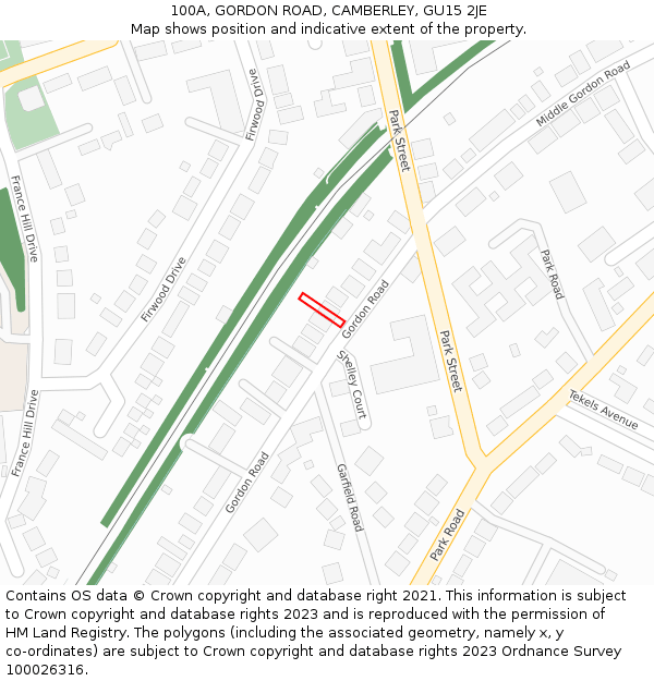 100A, GORDON ROAD, CAMBERLEY, GU15 2JE: Location map and indicative extent of plot