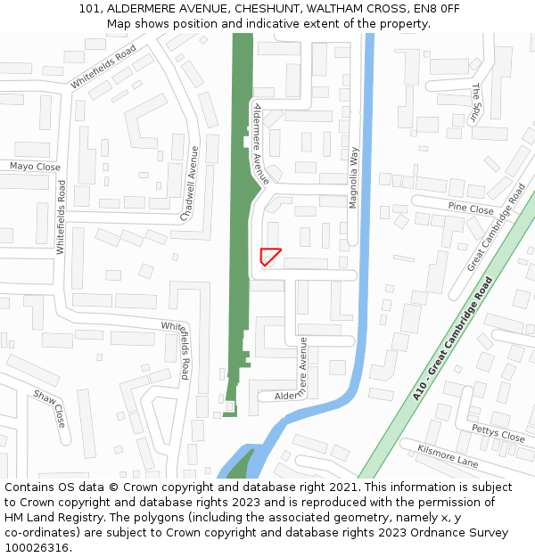 101, ALDERMERE AVENUE, CHESHUNT, WALTHAM CROSS, EN8 0FF: Location map and indicative extent of plot
