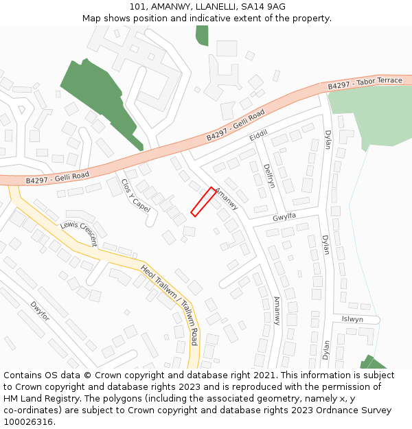 101, AMANWY, LLANELLI, SA14 9AG: Location map and indicative extent of plot