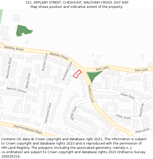 101, APPLEBY STREET, CHESHUNT, WALTHAM CROSS, EN7 6QP: Location map and indicative extent of plot