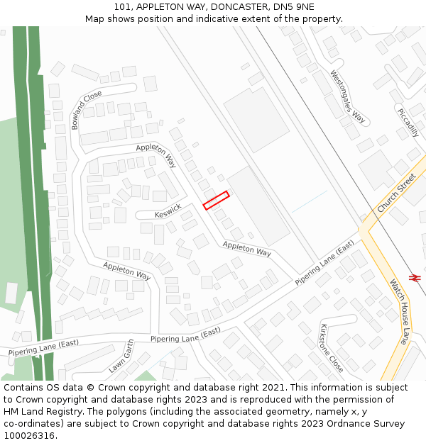 101, APPLETON WAY, DONCASTER, DN5 9NE: Location map and indicative extent of plot