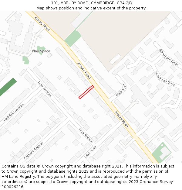 101, ARBURY ROAD, CAMBRIDGE, CB4 2JD: Location map and indicative extent of plot