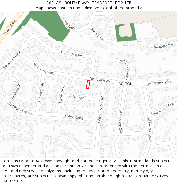 101, ASHBOURNE WAY, BRADFORD, BD2 1ER: Location map and indicative extent of plot