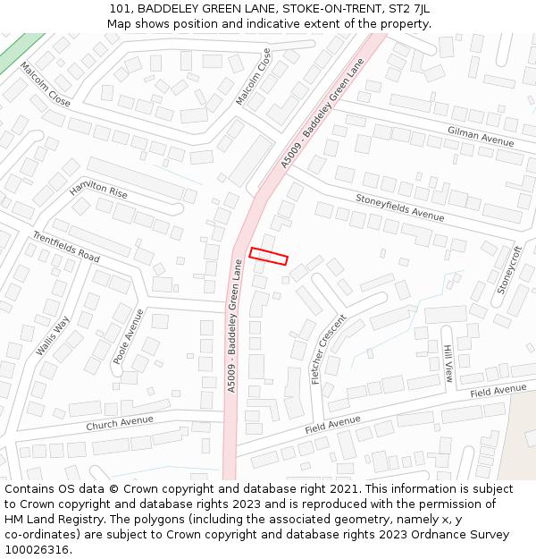 101, BADDELEY GREEN LANE, STOKE-ON-TRENT, ST2 7JL: Location map and indicative extent of plot