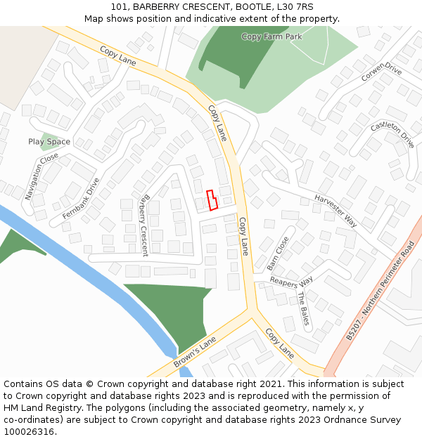 101, BARBERRY CRESCENT, BOOTLE, L30 7RS: Location map and indicative extent of plot