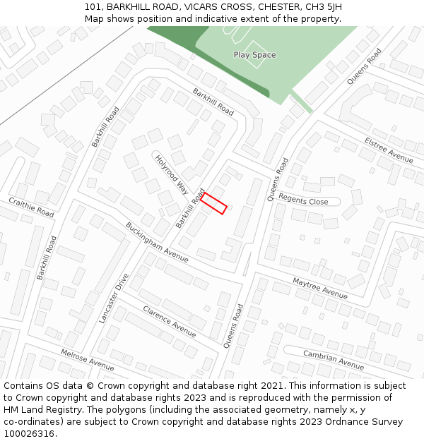 101, BARKHILL ROAD, VICARS CROSS, CHESTER, CH3 5JH: Location map and indicative extent of plot