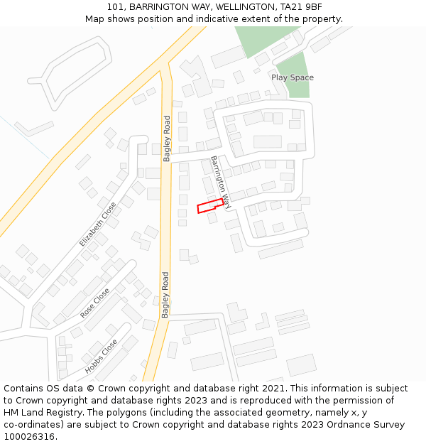 101, BARRINGTON WAY, WELLINGTON, TA21 9BF: Location map and indicative extent of plot