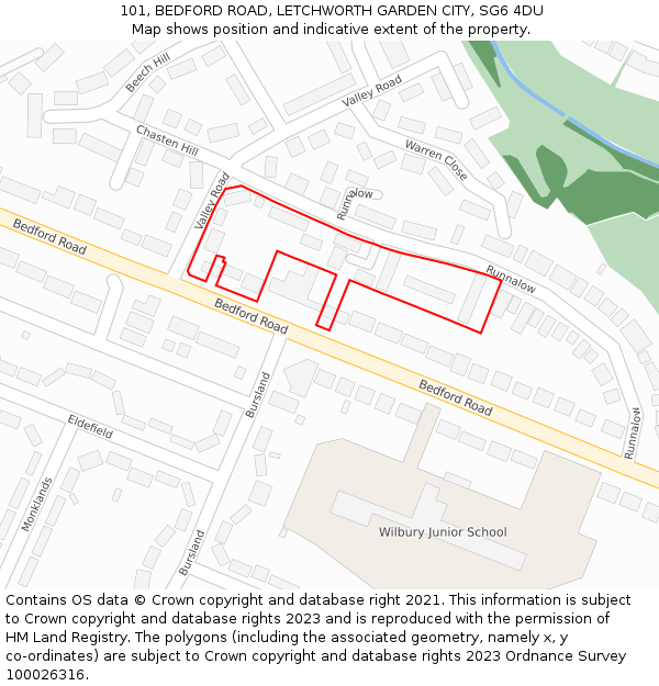 101, BEDFORD ROAD, LETCHWORTH GARDEN CITY, SG6 4DU: Location map and indicative extent of plot