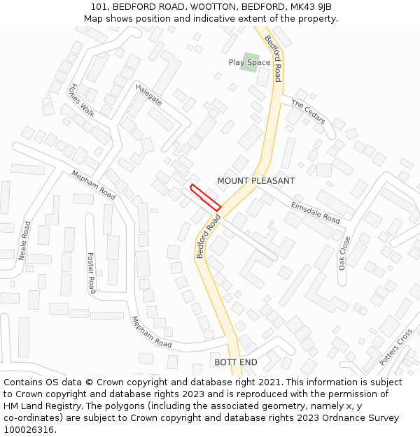 101, BEDFORD ROAD, WOOTTON, BEDFORD, MK43 9JB: Location map and indicative extent of plot