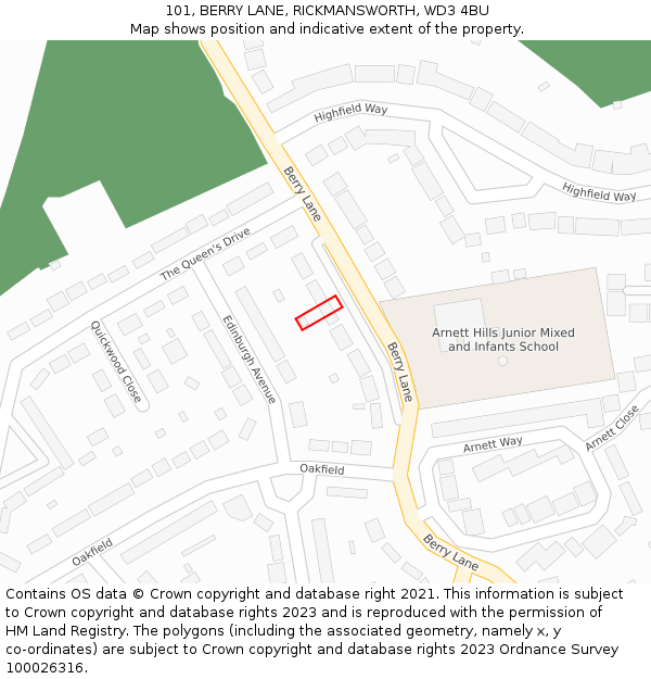 101, BERRY LANE, RICKMANSWORTH, WD3 4BU: Location map and indicative extent of plot