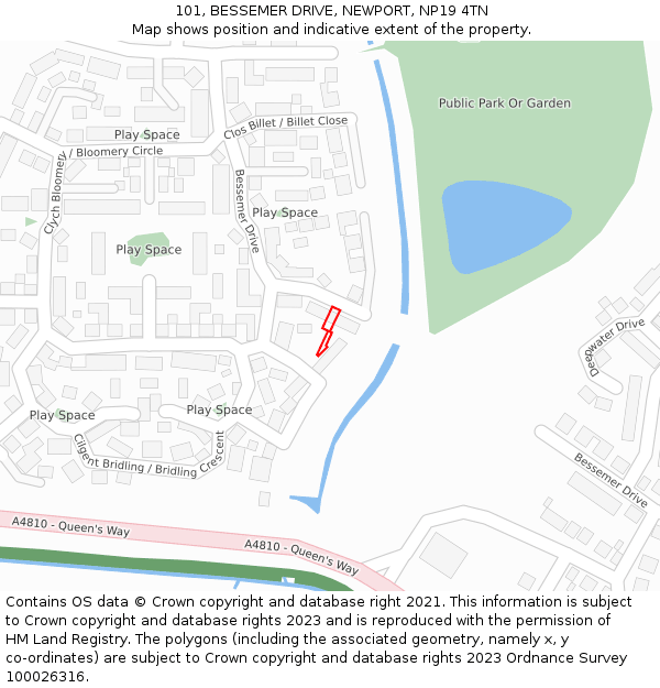 101, BESSEMER DRIVE, NEWPORT, NP19 4TN: Location map and indicative extent of plot