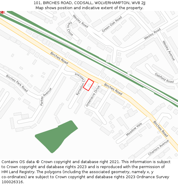 101, BIRCHES ROAD, CODSALL, WOLVERHAMPTON, WV8 2JJ: Location map and indicative extent of plot