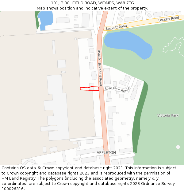 101, BIRCHFIELD ROAD, WIDNES, WA8 7TG: Location map and indicative extent of plot