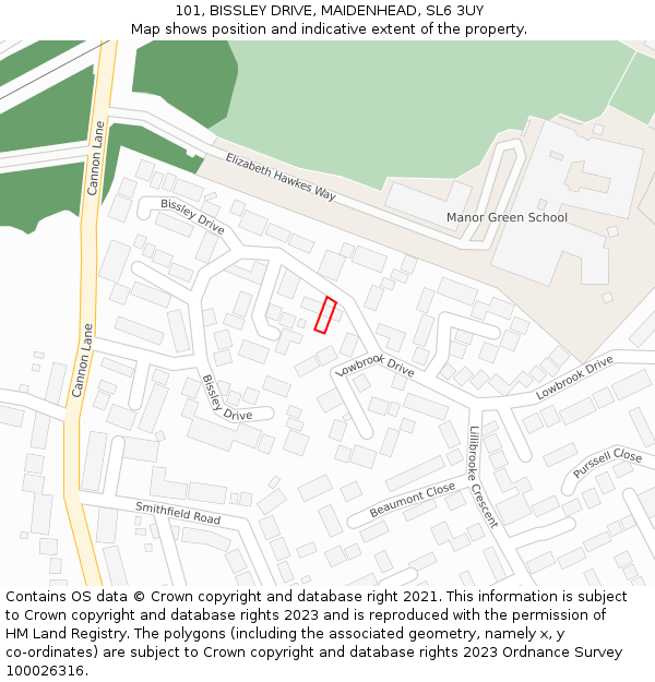 101, BISSLEY DRIVE, MAIDENHEAD, SL6 3UY: Location map and indicative extent of plot