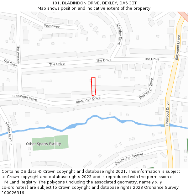 101, BLADINDON DRIVE, BEXLEY, DA5 3BT: Location map and indicative extent of plot