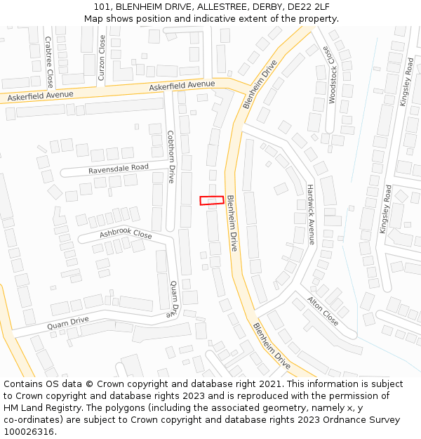 101, BLENHEIM DRIVE, ALLESTREE, DERBY, DE22 2LF: Location map and indicative extent of plot